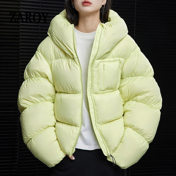 Puffy Cotton Jacket Women Winter Warm Thicken Parka Drawstring Hooded Short Coat Windproof Y2K Streetwear куртка женская