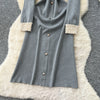 Brand Autumn Winter Women Knitted Long Dress Pearls O-neck A-line Sweater Dress Office Lady Vestido