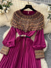 Spring Autumn French Sequin Nail Bead Long Sleeved Dress Women Elegant Temperament Birthday Party Pleated Long Dress C227