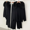 Reality Fur Jacket Pullover Set Woman Spring Knitted Suit Knitwear Female Real Fox Fur Collar Sweater Lady Autumn Knitted