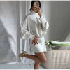Elegant Satin Mini Dress For Women Scarf Collar Batwing Sleeve Waist Dress Lady Autumn Chic Party Evening Vestidos