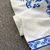 Elegant Blue And White Porcelain Flower Print Dresses Women Stand Collar Lantern Long Sleeve Belt Vintage Single Breasted Robe