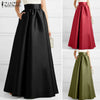 Women Autumn Satin Skirt A-line Floor Length Solid Color High Waist Dress Elegant Vintage Casual Oversized Long Robe