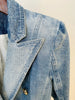 Designer Jacket Women's Slim Fitting Double Breasted Lion Buttons Denim Blazer