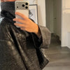 Lapel Long Sleeve Faux Leather Jacket Women Street Turn-down Collar Single Breasted Loose Coats Chic Lady Jackets Outerwears