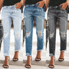 Women's Slim Jeans Casual Ripped Denim Pants Spring Autumn Office Lady Work Trousers High-waisted Straight Jeans