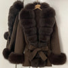 Real Fur Wool Jacket Reality Fur Jacket Women Natural Fox Fur Cuffs Winter Clothing Female Elegant with Belt Woolen Coat