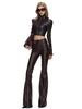 Spring Autumn Long Fitted Soft Black Pu Leather Flare Pants for Women Low Waist Sexy Designer Gyaru Clothes