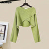 Spring Autumn Dress Matching Set Women's Vintage Short Knitted Sweater Suspended Skirt Two Piece Female Clothing Suit