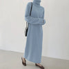 Autumn Winter Loose Turtleneck Women's Knitted Long Dresses Long Sleeve Vintage Straight A-line Dress Female