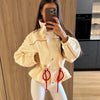 Elastic Drawstring Waist Jackets Women Casual Stand Collar Long Sleeves Cropped Trench Outerwear Lady Autumn Daily Windbreaker