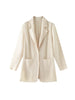 Simple Women's Two Piece Set Dragon Scale Long Sleeve Notched Pleated Blazer And Elastic Waist Straight Pants 2DB4432