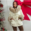 Cotton Lined Furry Fur Collar Belts Jacket Women Long Sleeve Thicken Warm Female Coat Winter Street Casual Outwear