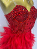 Stock Women Sexy Sparkly Rhinestone Mesh Feather Long Dress Elegant Evening Party Celebrate Birthday Performance Costume