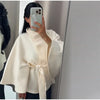 Women's Poncho Coats Vintage Stand Collar Belt Button Lace Up Full Sleeve Overcoat Female Autumn Lady Streetwears