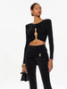 Autumn Women's Sets Solid Regular Long Sleeves O-Neck Skinny 2Pcs (Tops+Pants) Knot Casual Streetwear Folds Suit