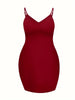 Plus Size Autumn Solid Casual Dress Women's Adjustable Suspender V Neck Slight Stretch Sexy Short Dress