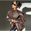 Solid PU Leather Jacket Women Turn-down Collar Zipper Front Puffy Sleeves Stylish Coat Spring Casual Lady Outerwear