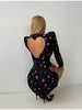 Elegant Floral Print Long Sleeve Mini Dress Puff Shoulders Heart Cutout Back Lace Hem Bodycon Skirt Women Date Party Club Wear
