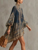European and American Turtleneck Printed Chiffon Dress Loose Vacation Style Shawl Long-Sleeved Women's Dress