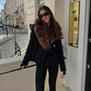 Elegant Faux Fur Thicken Jackets Women's Long Sleeves Pockets Patchwork Belts Hoodie Coat Winter Chic Warm Outerwear