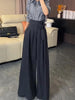 Korean Royal Sister Style Gray Suit Pants Women's High Waist Drape Strap Design Wide Leg Trousers