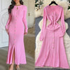 Brand Women Knitted Maxi Dress Aesthetic Y2K Single-breasted Shirt Sweater Dress Lady Party Vestidos