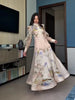 Floral Print Women Dress Button Down Mock Neck Maxi Dresses Long Lantern Sleeve A-Line Waist Belt Flared Hem Elegant Streetwear