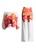 Casual Printing Two Piece Sets For Women Slash Neck Lantern Sleeve Tops High Waist Pant Loose Set Female