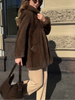 Elegant Lace Up Women Faux Fur Coat V-neck Long Sleeve Loose Plush Jacket Winter Lady Warm Daily Commute Outwear