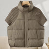 Women Stand Collar Knit Spliced Cotton Puffer Vest Drawstring Hem Loose Quilted Waistcoat Autumn Winter Casual Outerwear