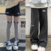 Harajuku Cartoon Embroidery Pants Women Kawaii Striped Loose Korean Trouser Shorts Y2K Subculture Vintage Female Wide Leg Pants