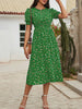 Women's Floral Print Puff Sleeve Dress, Round Neck Waist Tie Design, Boho Style Woven Fabric, All Season Wearable