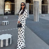Casual Polka Dot Dress Women's Slim O-neck Full Sleeve High-Waisted Floor-Length Dresses Spring Autumn Robes