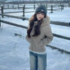 Fur Collar Hoody Slim Waist Bread Parkas Elegant Warm Women Clothing Lovely Zip Patchwork Casual Coats