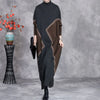 Woman Autumn Mock Neck Loose Long Sleeves Dress Chinese Style Contrast Batwing Sleeve Casual Dress
