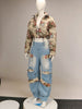Washed Denim Women's Set Full Sleeve Floral Jacket and Pockets Cargo Jeans Pants Suit Street Two 2 Piece Set Outfit