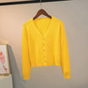 Sweater Knitted Cardigan Button Jacket Spring Autumn V-neck Long Sleeve Casual Short Tops For Women Sweater Grey White