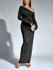 Women's Long Sleeve Asymmetric Neck Long Dress One Shoulder Ruched Bodycon Club Party Maxi Dresses Brown Autumn