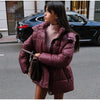 Lace Up Hooded Cotton Coat Women Casual Stand Collar Single Breasted Pocket Loose Warm Coats Lady Winter Street Outwear
