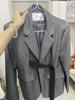Contrast Color Ribbon Blazer Women's Notched Collar Loose Single Button Long Sleeves Split Suit Jacket