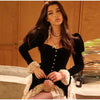 Women's Vintage Velvet Mini Dress Sweetheart Neck Puff Sleeve Dresses Floral Ruffle Tiered Skirt Romantic Party Date Outfit