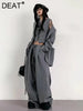 Gray 3 Piece Set Women's Lapel Blazer Short Vest High Waist Drawstring Wide Leg Pants Suit Autumn