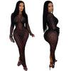 Women O-neck Long Sleeve Mesh Diamonds Rhinestones Long Dress Birthday Bodycon Mermaid Maxi Dresses Vestidos