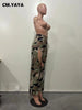 women camouflage cutout cross criss straight cargo pants autumn winter safari style trousers