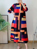 Contrast Color Printing Pleated Dress Women Round Neck Long Sleeves Dresses Party Spring 2AA1751