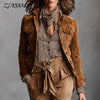 Retro Solid Suede Women's Jackets Outerwears Turn-down Collar Button Workwear Top Long Sleeve Slim Autumn Coat Cardigans