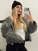 Women's Cropped Coats Camo Printed Hooded Zipper Padded Jacket Autumn Winter Lady Long Sleeve Panelled Loose Coat Outerwears