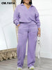 Striped Women's Set V-neck Long Sleeve Sweatshirt and SweatPants Tracksuit Winter Two 2 Piece Set Outfit