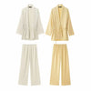 Spring and Autumn Women Solid Color Casual Shirts Loose Full Length Pants Two Pieces Sets